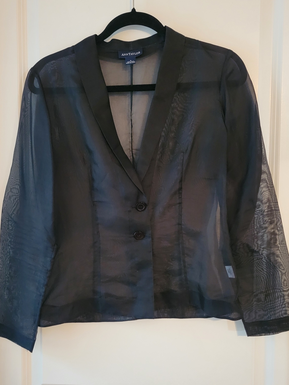 Ann Taylor Black Sheer Satin-Trim Blazer